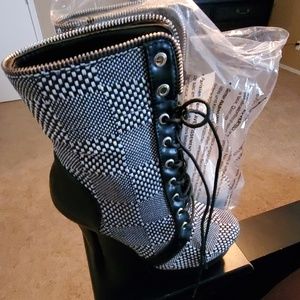 Black and white platform booties